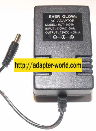 EVER GLOW RCT120040 AC ADAPTER 12VDC 400mA NEW