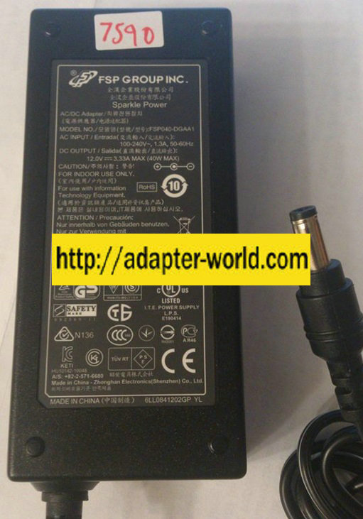 FSP FSP040-DGAA1 AC ADAPTER 12VDC 3.33A 40W NEW -( )-