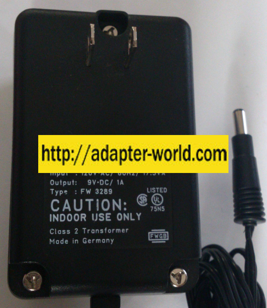 FW 3289 AC ADAPTER 9VDC 1A NEW -( )- 2.5x5.5x13mm Round Barrel