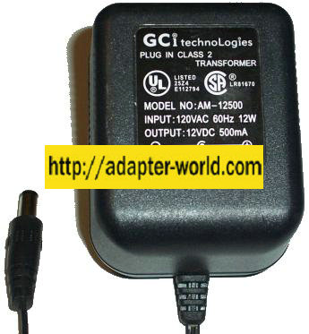 GCI TECHNOLOGIES AM-12500 AC ADAPTER 12VDC 500mA 12W POWER SUPP