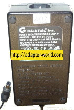 GLOBTEK GT-21131-7224 AC ADAPTER 24VDC 3A -( ) 2x5.5mm 100-240Va