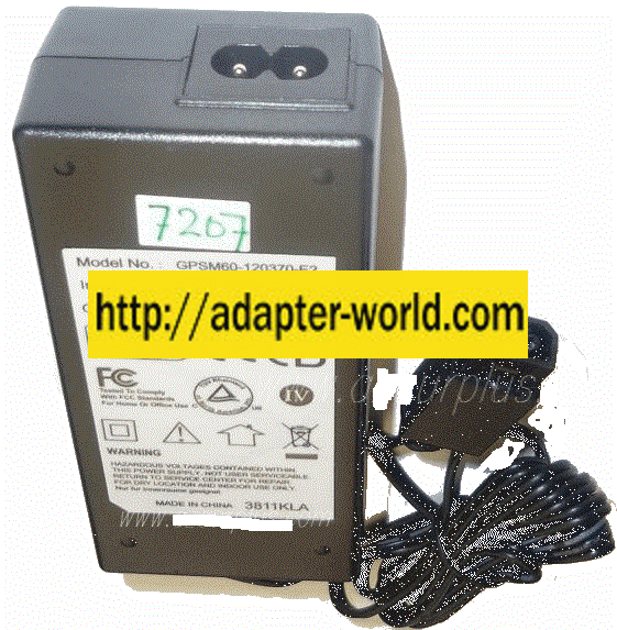 GPSM60-120370-E2 AC ADAPTER 12VDC 3.7A NEW 2PIN HOLE CONECT Wii