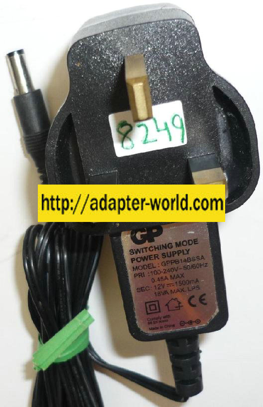 GP GPPB14BSSA AC ADAPTER 12VDC 1500mA NEW -( )2x5.5