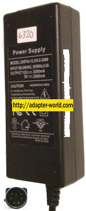 GXP34-12.0/5.0-2000 AC ADAPTER 12VDC 2000mA 5V NEW 6PIN DIN