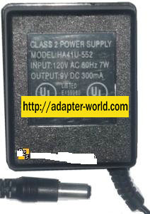 HA41U-552 AC ADAPTER 9VDC 300mA NEW 2x5.5mm ROUND BARREL POWER