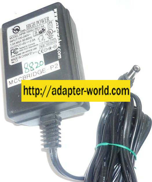 HIGH POWER HPW-1005U AC ADAPTER 5VDC 2A NEW -( ) 2.5x5.5x10.2m
