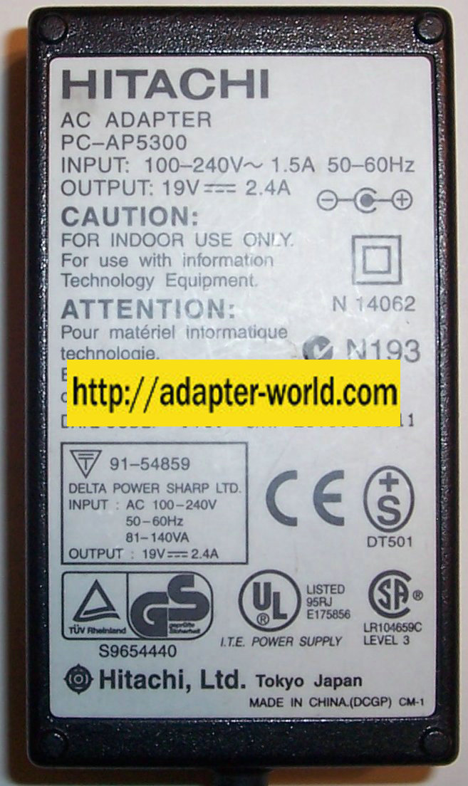 HITACHI PC-AP5300 AC ADAPTER 19VDC 2.4A POWER SUPPLY