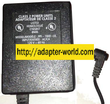 HOMOLOGUE PPI-1840-UL AC ADAPTER 18V DC 400mA (-) 2x5.3mm New