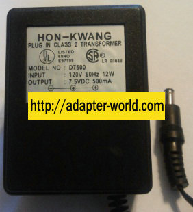 HON-KWANG D7500 AC ADAPTER 7.5V DC 500MA POWER SUPPLY