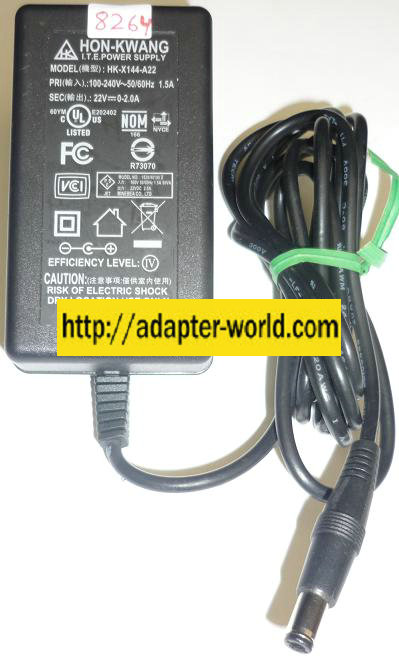 HON-KWANG HK-X144-A22 AC ADAPTER 22VDC 2A NEW -( ) 3x6.5m POWER HON-KWANG HK-X144-A22 AC ADAPTER 22VDC 2A NEW -( ) 3x6.5m POWER