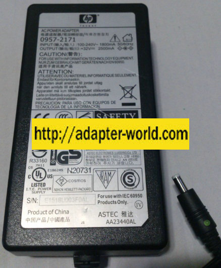 HP 0957-2171 AC ADAPTER 32VDC 2500mA NEW 1.8x4.8x10.2mm -( )-