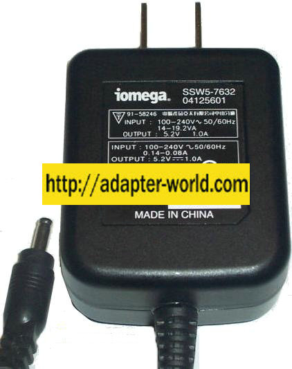 IOMEGA SSW5-7632 AC ADAPTER 5.2VDC 1A POWER SUPPLY IOMEGA SSW5-7632 AC ADAPTER 5.2VDC 1A POWER SUPPLY