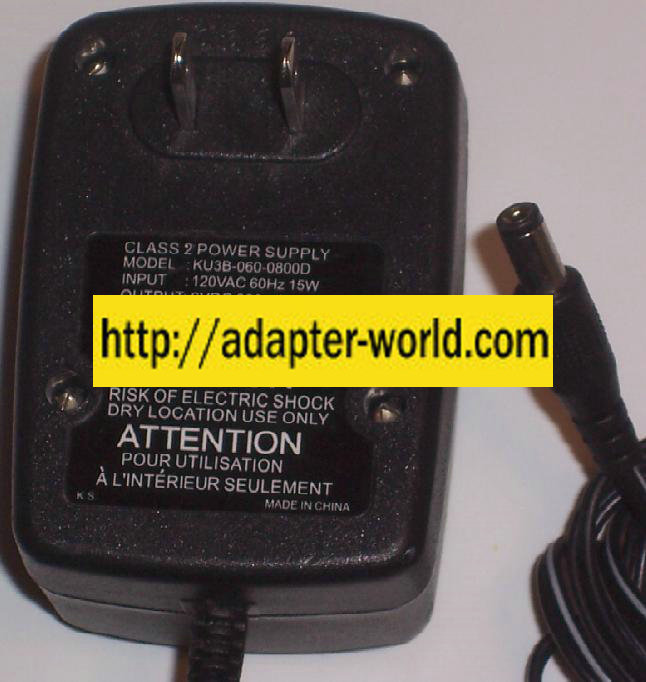 KU3B-060-0800D AC ADAPTER 6VDC 800mA POWER SUPPLY