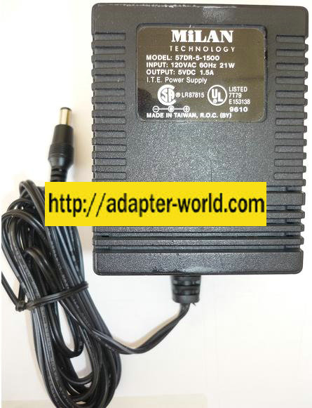 MILAN 57DR-5-1500 AC ADAPTER 5VDC 1.5A NEW -( ) 2.5x5.5mm ROUND
