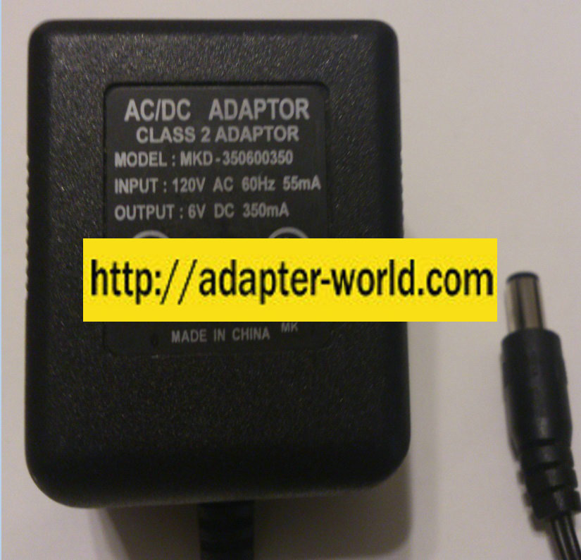 MKD-350600350 AC ADAPTER 6VDC 350mA NEW 2x5.5x11mm -( )-
