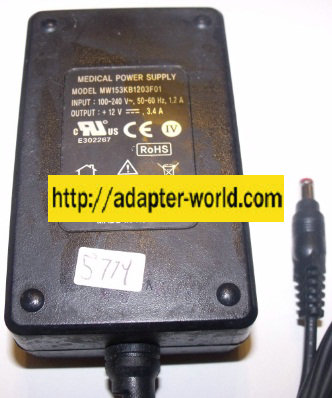 Ault MW153KB1203F01 AC ADAPTER 12VDC 3.4A -( ) NEW 2.5x5.5 100-