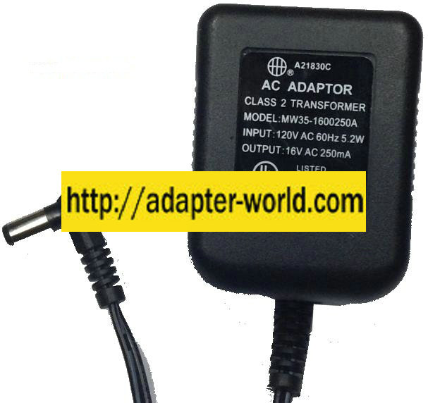 MW35-1600250A AC ADAPTER 16VAC 250mA NEW ~(~)~ 2.5x5.5mm 120VAC