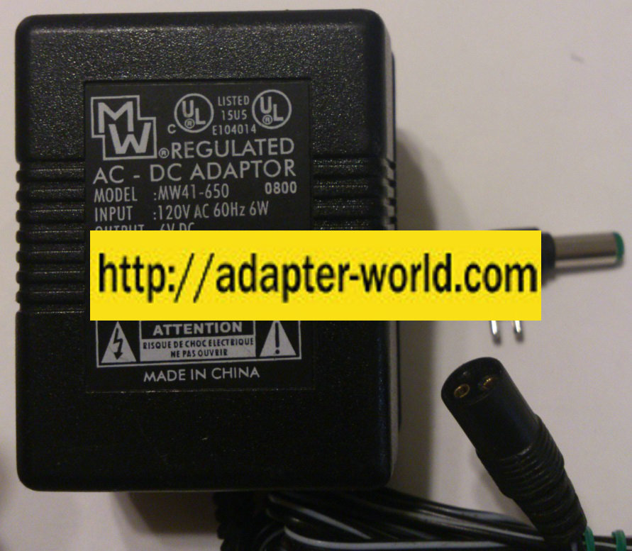 MW MW41-650 AC ADAPTER 6VDC 500mA NEW 2x5.5x12mm -( )-