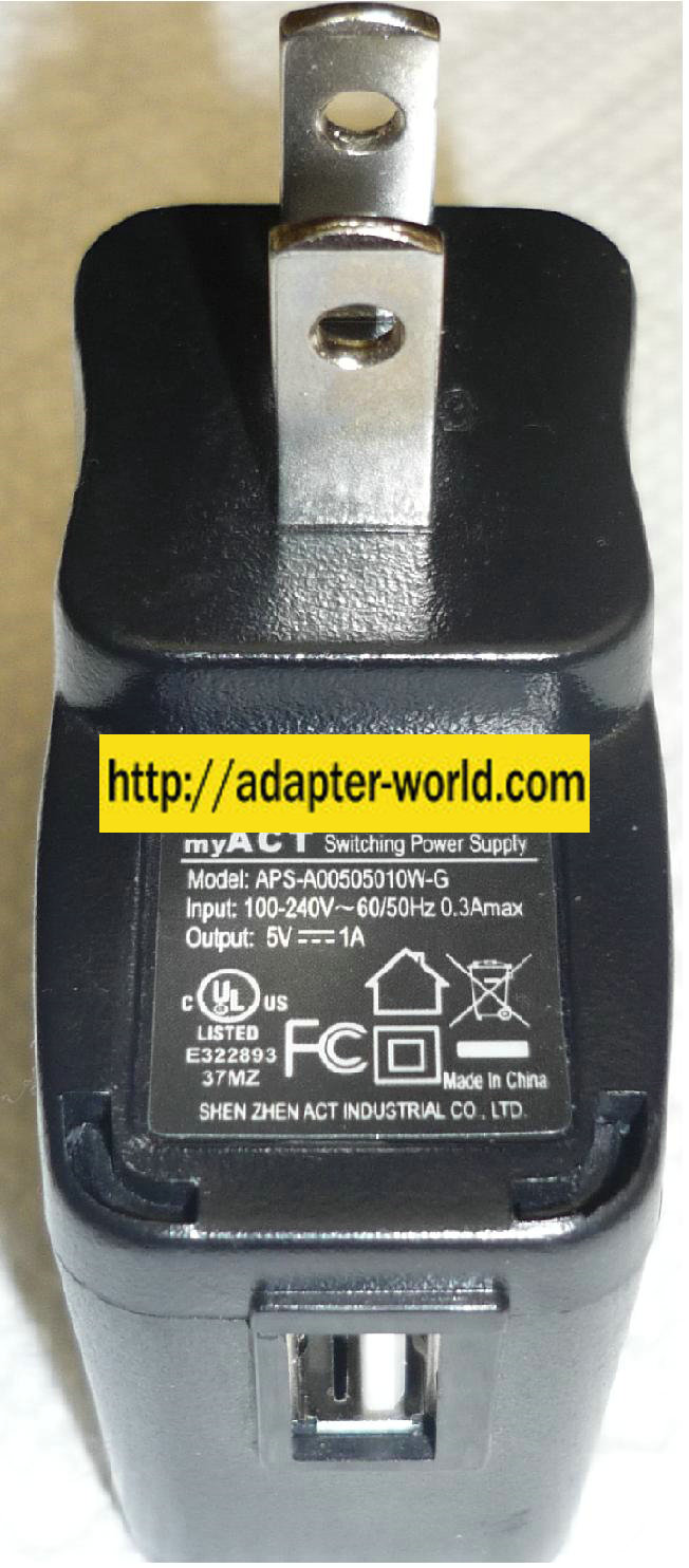 MY ACT SHEN ZEN APS- A00505010W-G AC ADAPTER NEW 5VDC 1A USB SI