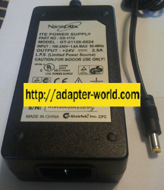 NANOPTIX GS-1110 AC ADAPTER 24VDC 2.5A -( ) 2x5.5mm New 100-240