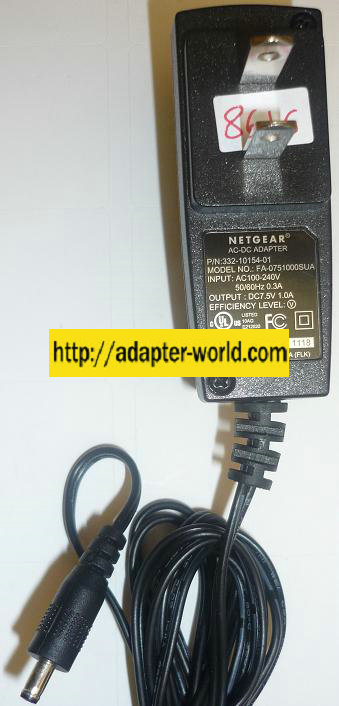 NETGEAR FA-0751000SUA AC ADAPTER 7.5VDC 1A NEW -( ) 1.3x4mm POW