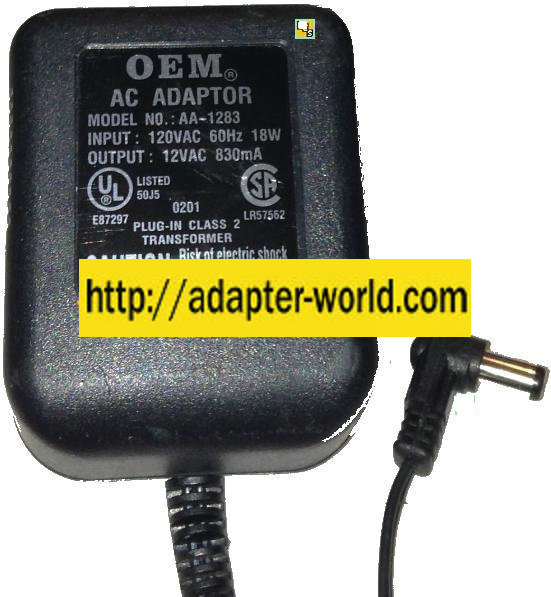 OEM AA-1283 AC ADAPTER 12VAC 830mA ~(~)~ 2x5.5mm New 90 ° 2 x 5.