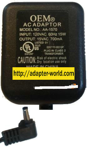 OEM AA-1570 AC ADAPTER 15VAC 700mA -( )- 1.8x4.6mm POWER SUPPLY