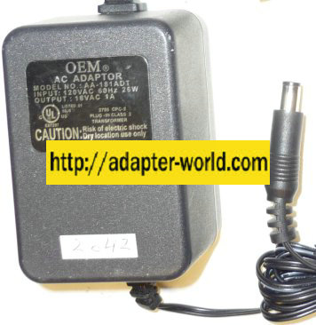 OEM AA-181ADT AC ADAPTER 18VAC 1A 26W ~(~)~ 3x6.5mm POWER SUPPLY