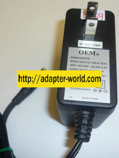 OEM ADS1618-1305-W 0525 AC ADAPTER 5VDC 2.5A 12.5W NEW -( )- 3x