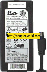 PART II AC-005W AC ADAPTER 5V 2.2A 12V 1.5A 4Pins POWER SUPPLY