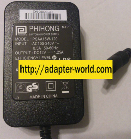 PHIHONG PSAA15W-120 AC ADAPTER 12VDC 1.25A NEW 2 x 5.5 x 9.6mm