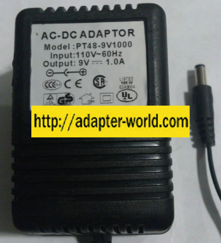 PT48-9V1000 AC ADAPTER 9VDC 1A -( )- 2x5.5x12mm Round Barrel