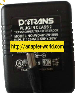 POTRANS WD481201000 AC ADAPTER 12VDC 1A PLUG-IN CLASS 2 TRANSFOR