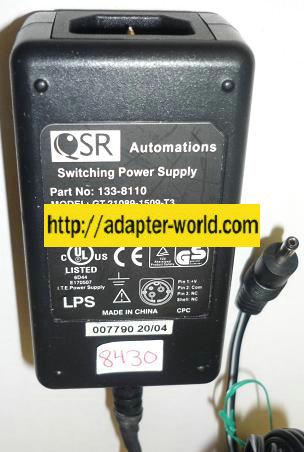 QSR AUTOMATIONS GT-21089-1509-T3 AC ADAPTER 9VDC 1.7A NEW 3 PIN