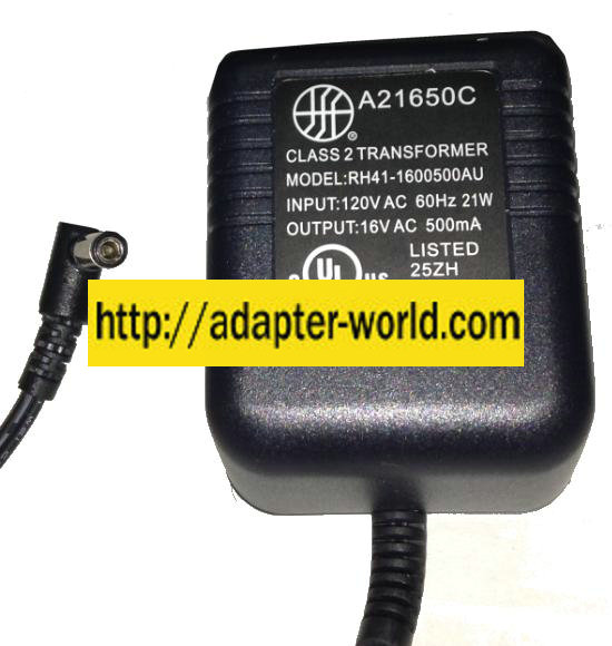 RH41-1600500AU AC ADAPTER 16V AC 500mA New 2.4 x 5.5 x 9.8 mm 9