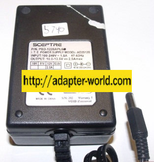 SCEPTRE PSD-1220APL6 AC ADAPTER 12Vdc 2A -( ) New 2x5.5mm 100-2