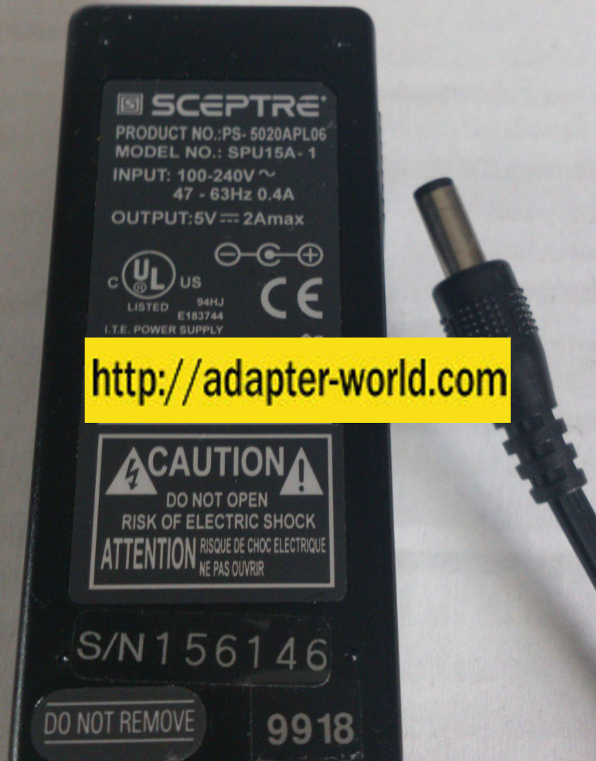SCEPTRE SPU15A-1 AC ADAPTER 5VDC 2A NEW -( )- 2.5x5.5x12mm Roun