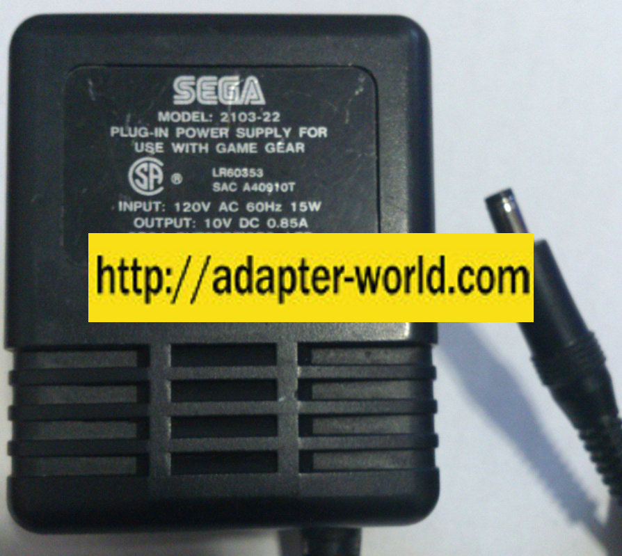 SEGA 2103-22 AC ADAPTER 10VDC 0.85A NEW 1.8x4.8mm Straight