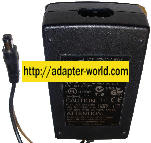 SEIKO PW-0012-W1 AC ADAPTER 12VDC 3A NEW -( )- 3 x 6.5 x 9.8mm