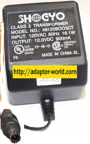 SHOGYO 481209OO3CT AC ADAPTER 12Vdc 900mA 16.1W POWER SUPPLY