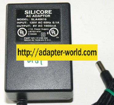 SILICORE SLA40810 AC ADAPTER 8Vac 1000mA NEW 2x5.5mm ~(~) 120va