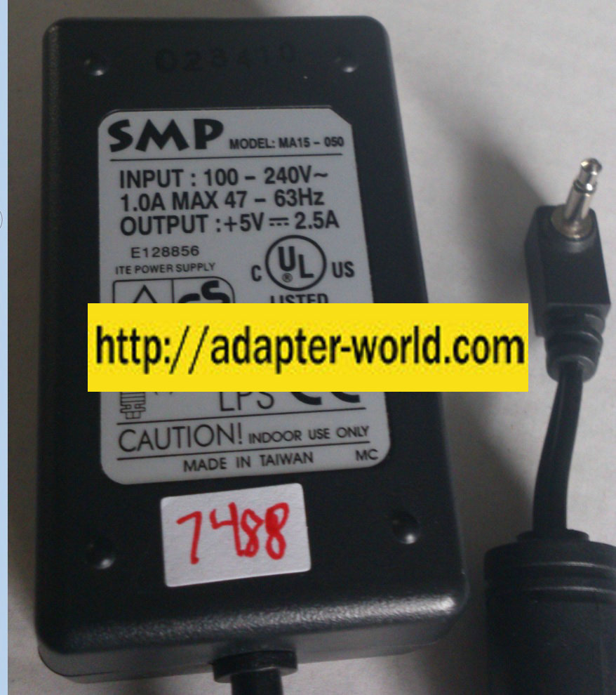 SMP MA15-050 AC ADAPTER 5VDC 2.5A NEW 3.5mm MONO JACK