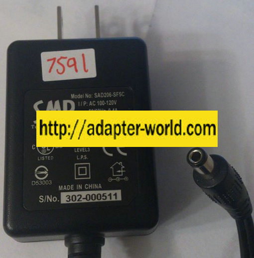 SMP SAD206-SF5C AC ADAPTER 6VDC 2.3A NEW -( )- 2.4x5.5x9.8mm