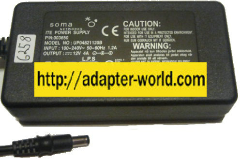 SOMA NETWORKS UP04821120B AC ADAPTER 12VDC 4A NEW -( ) 2.5x5.5m