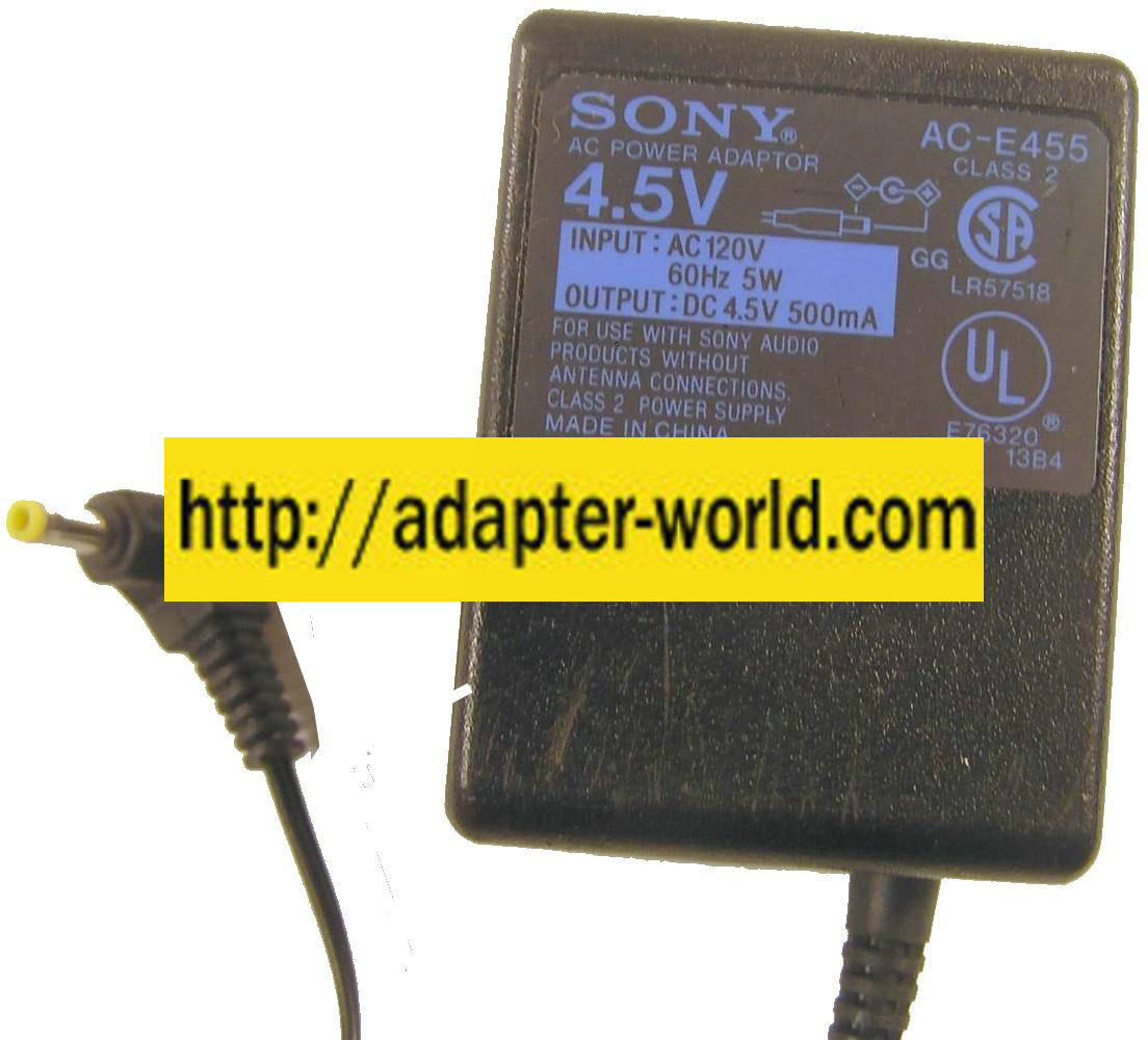 SONY AC-E455 AC ADAPTER 4.5VDC 500mA New 1.7 x 4 x 9.5mm 90 Deg