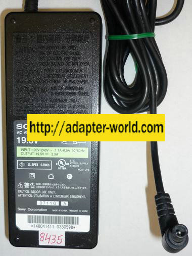 SONY VGP-AC19V15 AC ADAPTER 19.5VDC 3.9A NEW -( ) 1x4.5x6.5mm R