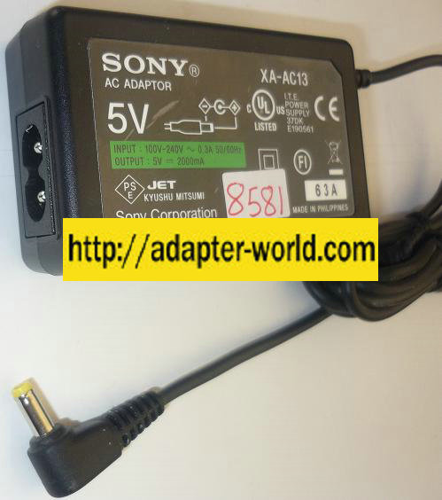 SONY XA-AC13 AC ADAPTER 5VDC 2000mA NEW -( ) 1.5x4x10mm 90 DEGR