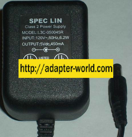 SPEC LIN L3C-050045R AC ADAPTER 5VDC 450MA POWER SUPPLY