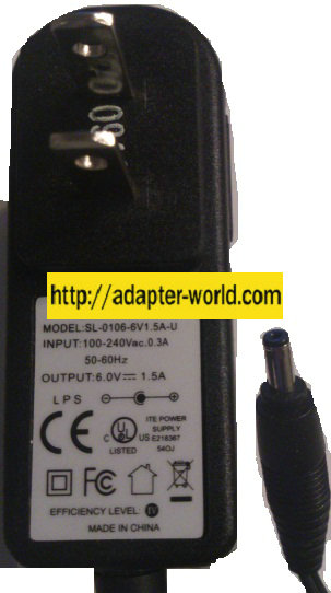 SPEC LIN SL-0106-06V1.5A-U AC ADAPTER 6VDC 1.5A NEW