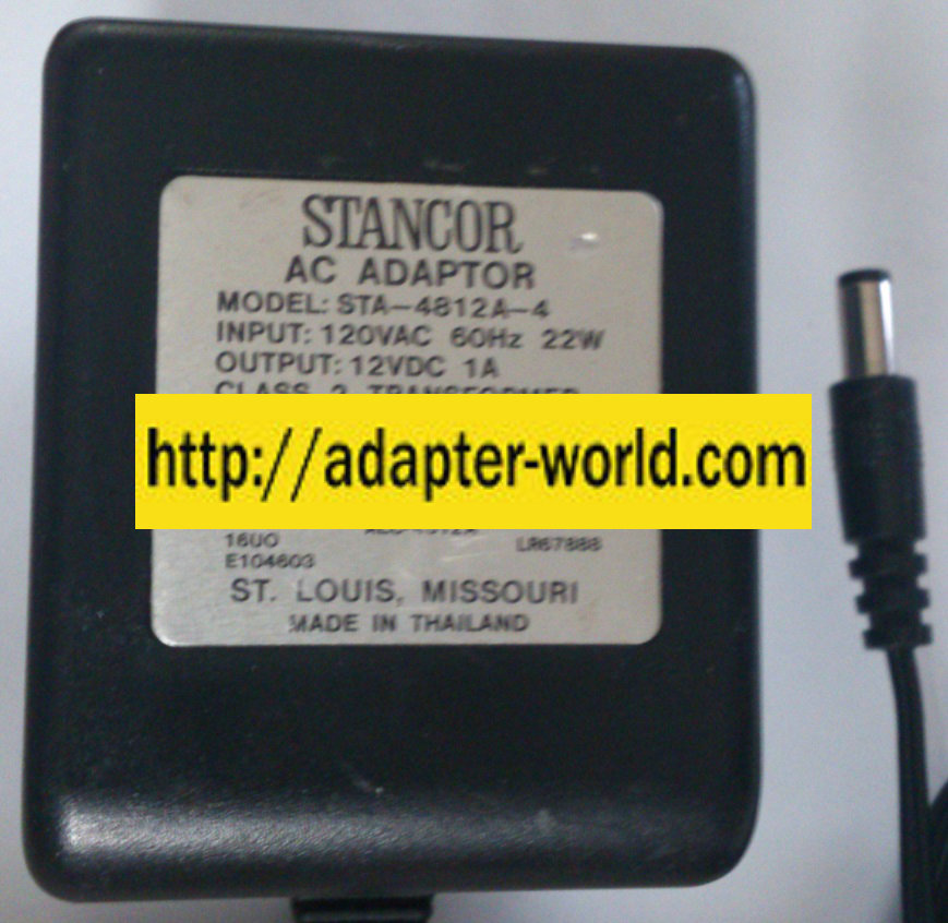 STANCOR STA-4812A-4 AC ADAPTER 12VDC 1A NEW -( )- 2x5.5x11mm